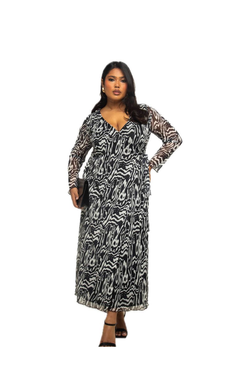 FASHION-SZN CURVE Monochrome Print Midaxi Dress With Slit, Main, color, Black