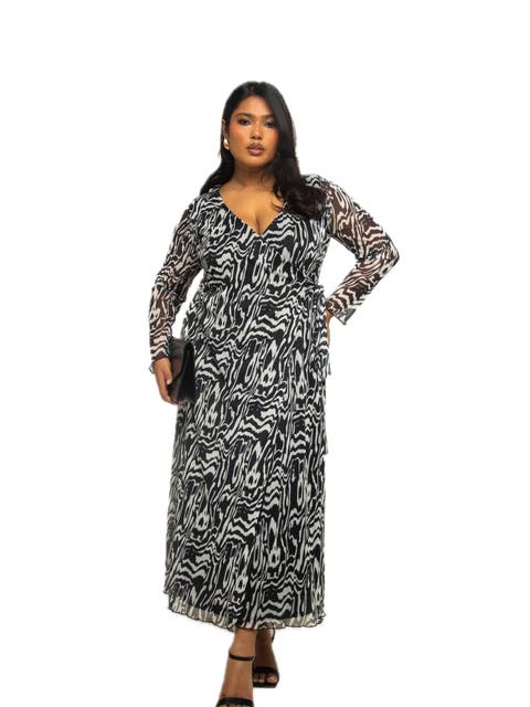 Monochrome Print Midaxi Dress With Slit