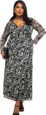 FASHION-SZN CURVE Monochrome Print Midaxi Dress With Slit