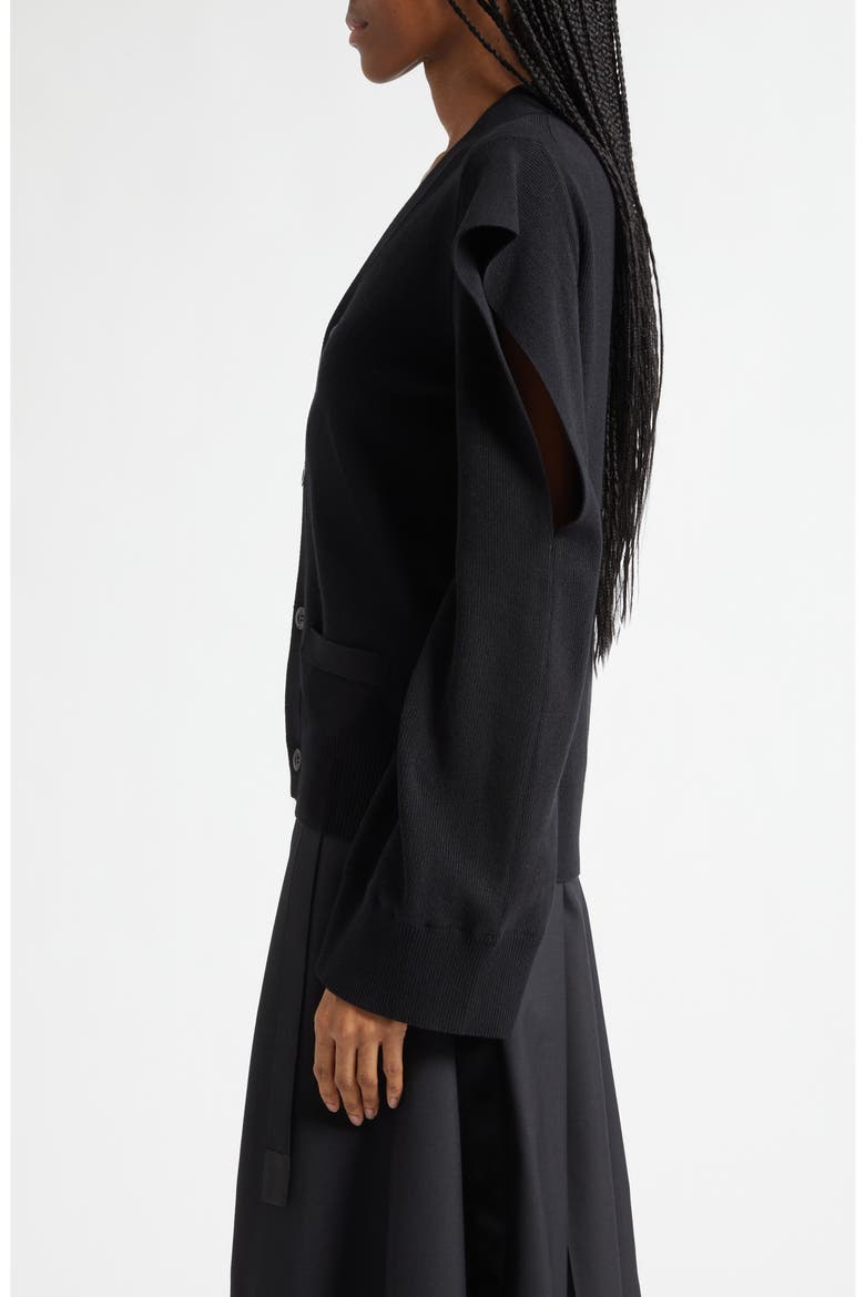 Rib V-Neck Cardigan, Alternate, color, BLACK