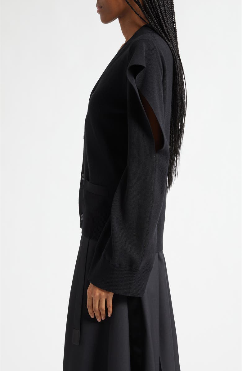 Sacai Rib V-Neck Cardigan, Alternate, color, Black