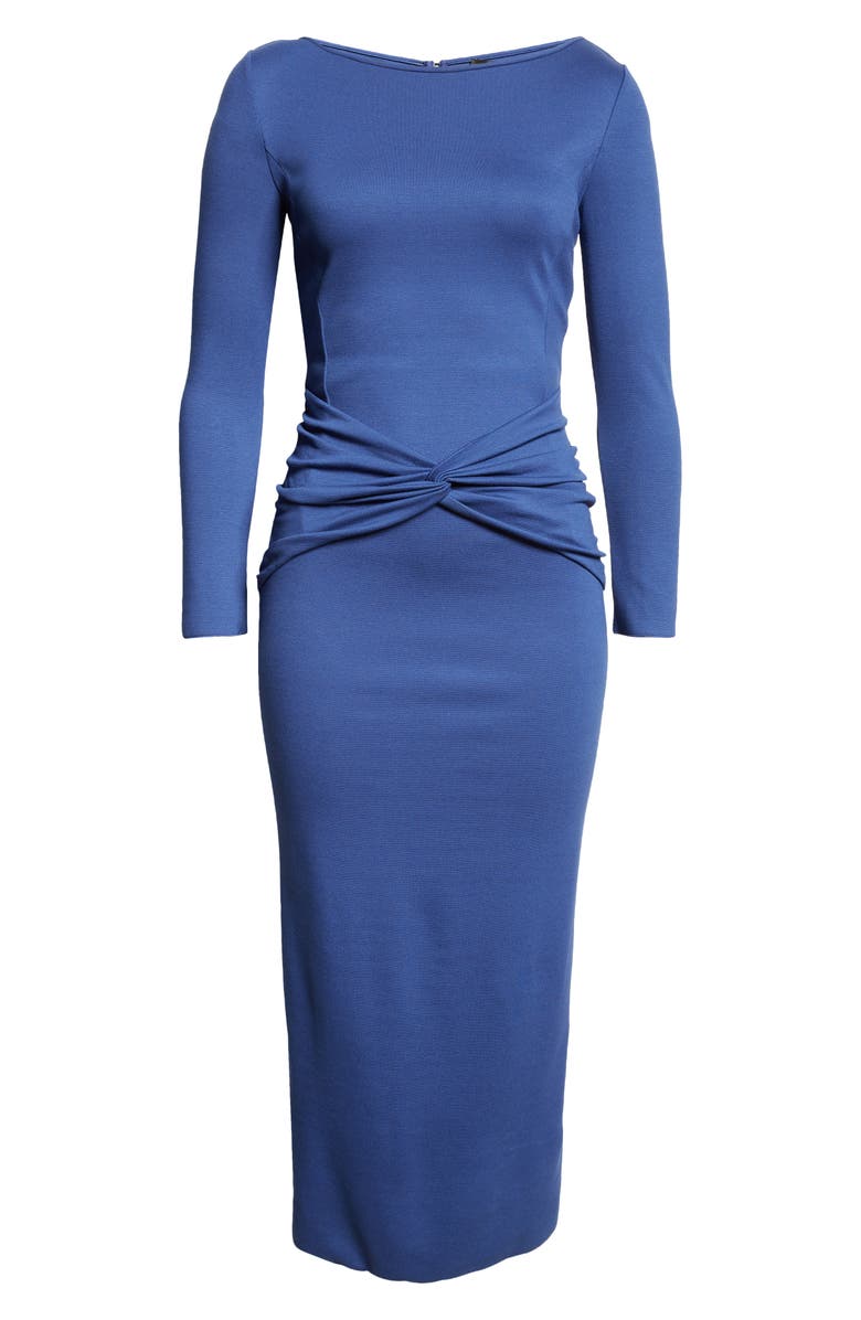Emporio Armani Punto Milano Gathered Waist Long Sleeve Maxi Dress, Alternate, color, Cobalt Blue