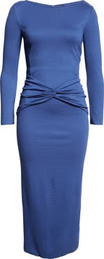 Emporio Armani Punto Milano Gathered Waist Long Sleeve Maxi Dress