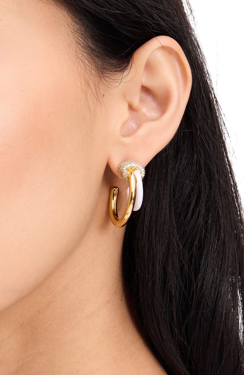 Kate Spade New York layered hoop earrings, Alternate, color, Gold/ White