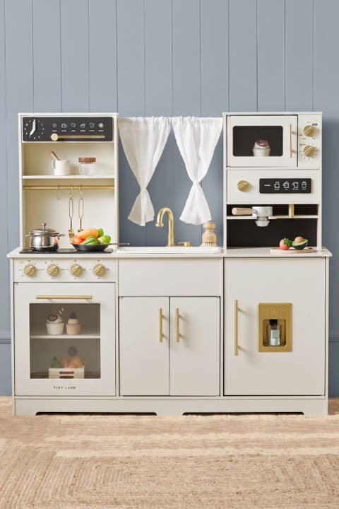 Aqua Wooden Play Kitchen Set with Running Water in Cream for Toddlers