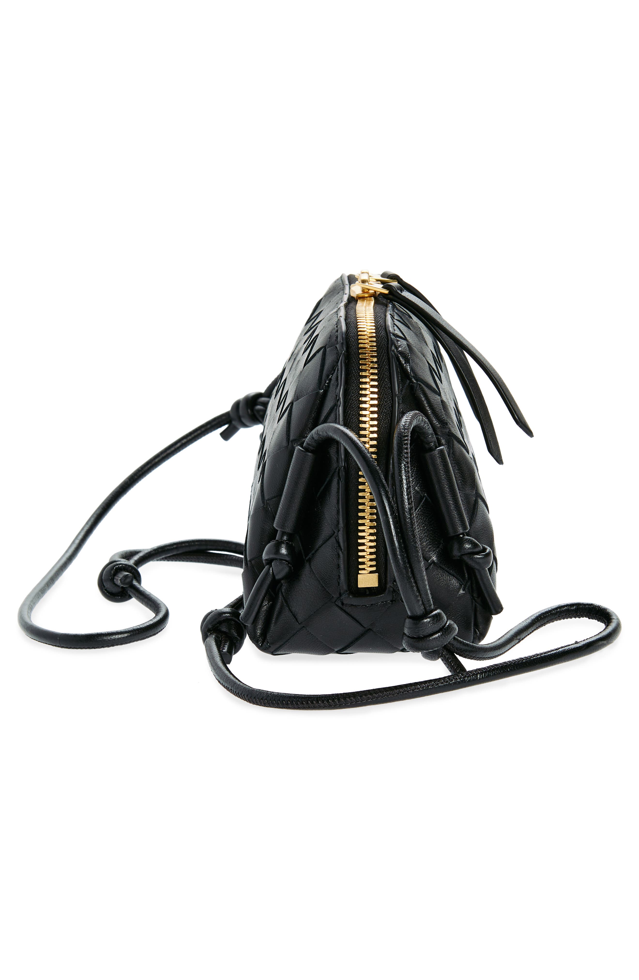 Bottega Veneta Mini Concert Intrecciato Leather Crossbody Bag, Alternate, color, 8425 Black-Gold