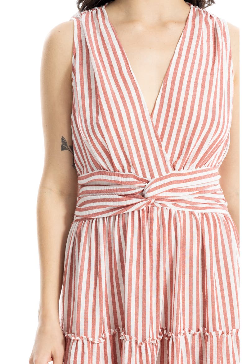 Knotted Tiered Maxi Dress, Alternate, color, RED/ WHITE STRIPE