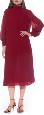 Alexia Admor Kehlani Long Sleeve Chiffon Midi Dress