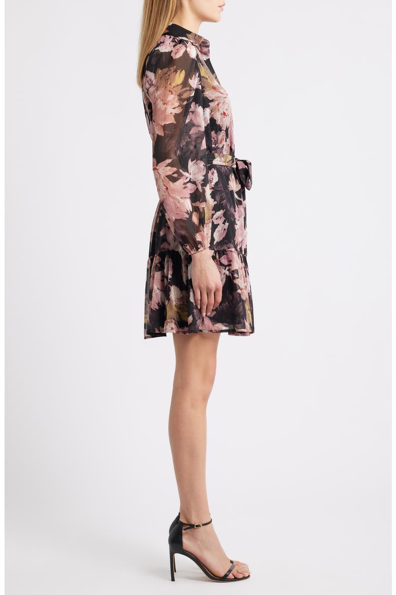 Long Sleeve Floral Chiffon Shirtdress, Alternate, color, ANNE BLACK MULTI