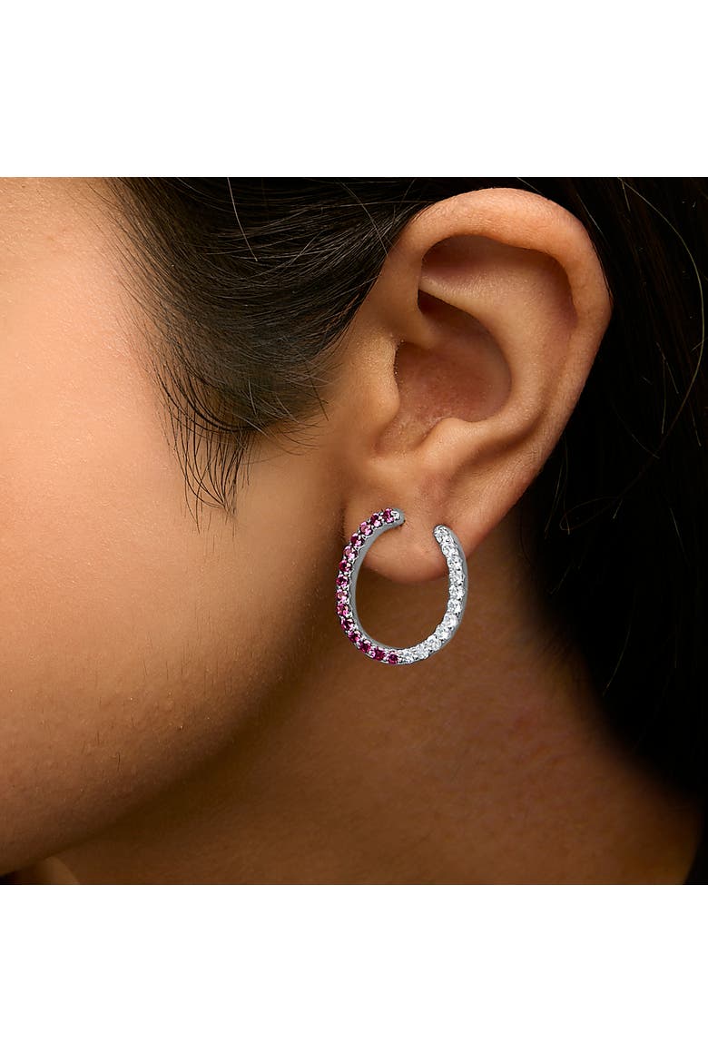 Sterling Silver Lab Created Ruby and White Sapphire Hoop Earrings, Alternate, color, Silver