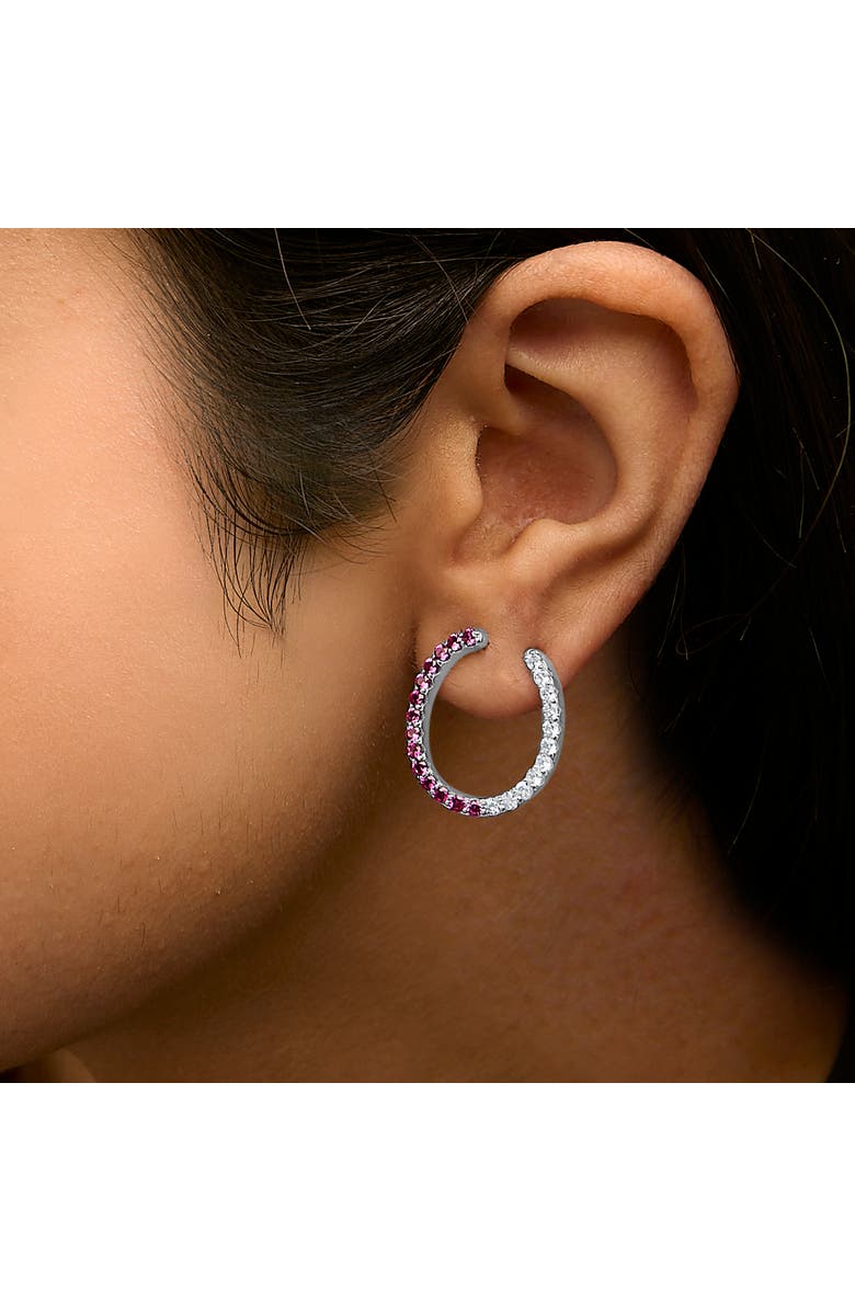 Haus of Brilliance Sterling Silver Lab Created Ruby and White Sapphire Hoop Earrings, Alternate, color, Silver