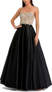 Mac Duggal Strapless Embellished Bustier Ball Gown