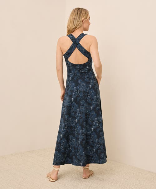 Pact Organic Cotton Fit & Flare Open Back Maxi Dress In Blue