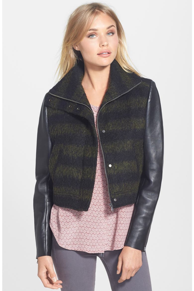 Crop Mixed Media Jacket, Alternate, color, GREEN/BLACK