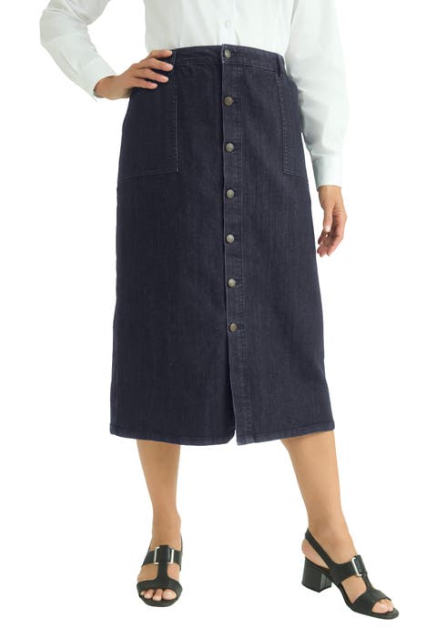 True Fit Button-Front Midi Skirt (Plus)