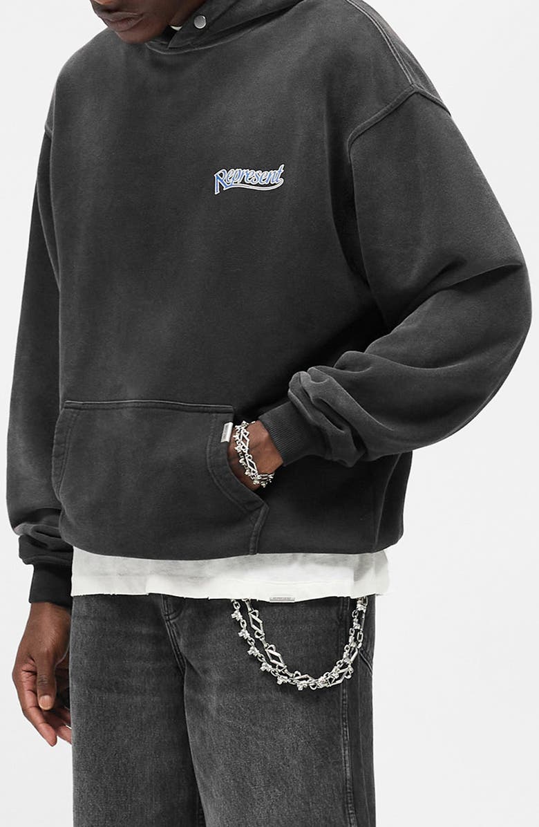 Represent Showcasing Graphic Hoodie, Alternate, color, Stained Black