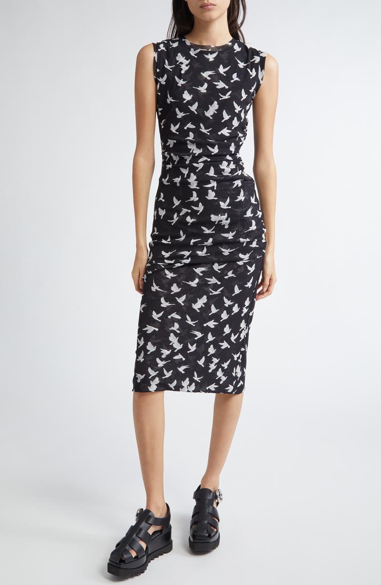 Stella McCartney Flying Bird Haze Gathered Mesh Top, Alternate, color, Black