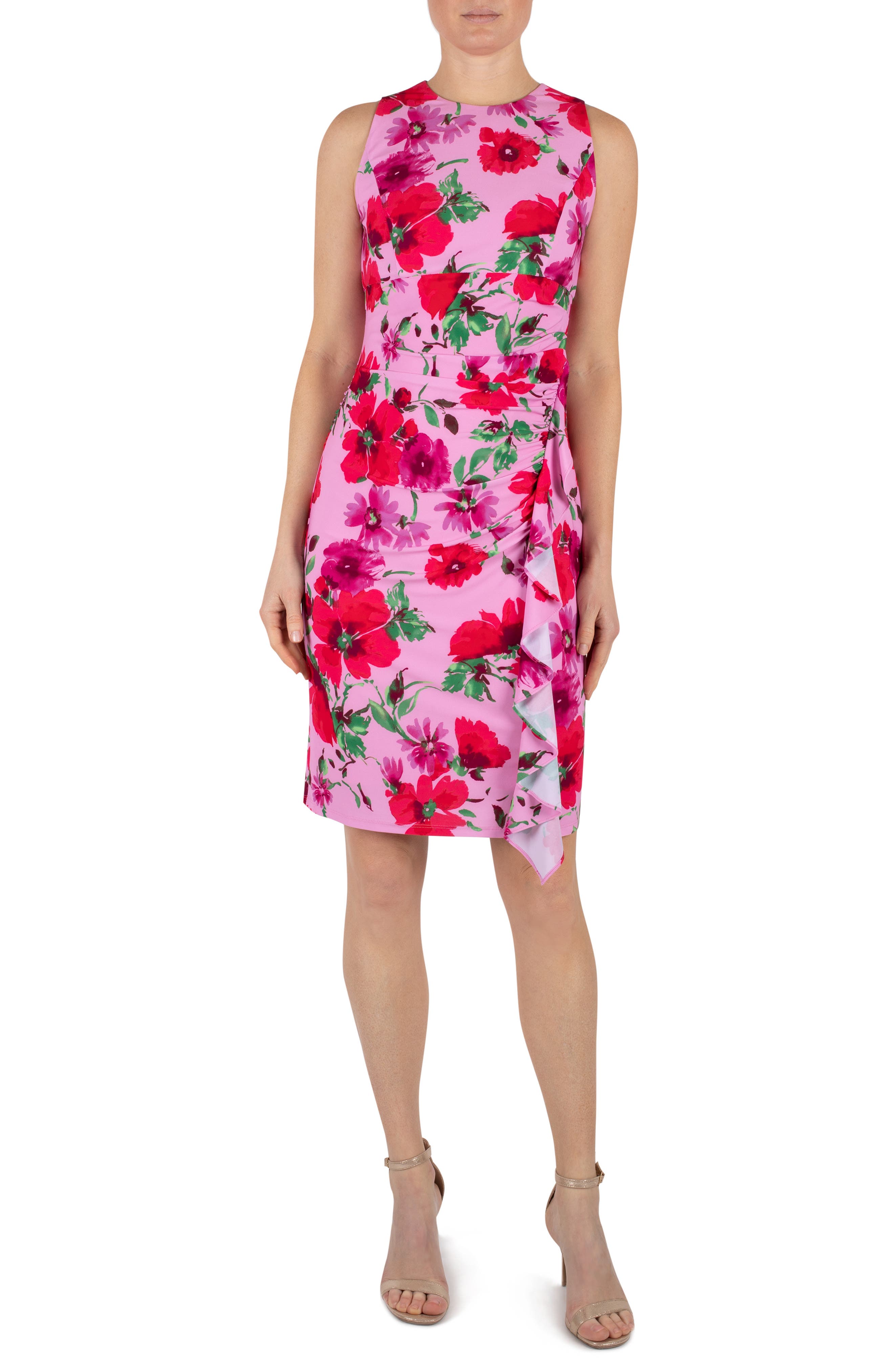 Julia Jordan Floral Print Ruffle Detail Jersey Dress