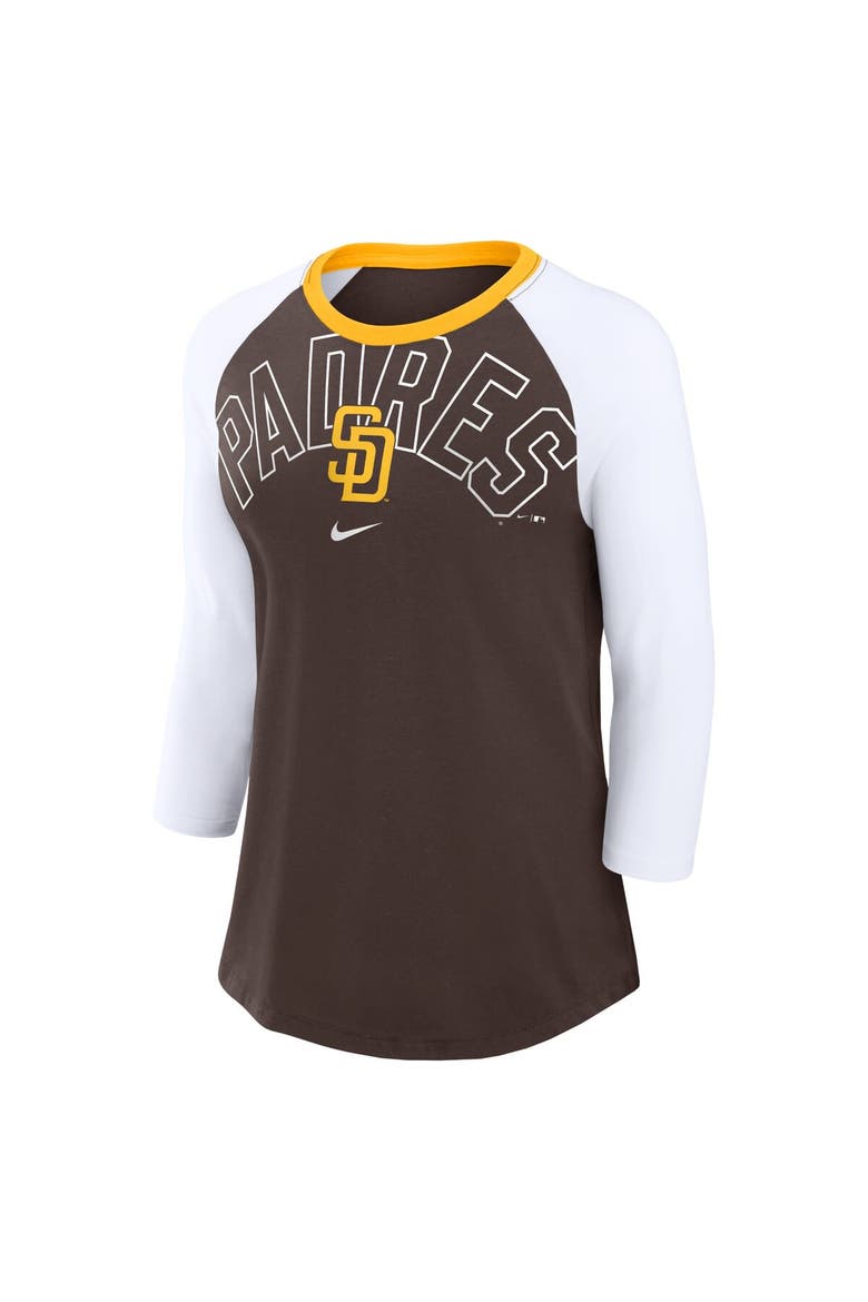 Women's Nike Brown/White San Diego Padres Knockout Arch 3/4-Sleeve Raglan Tri-Blend T-Shirt, Alternate, color, Brown