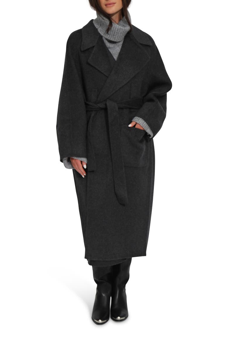 Belted Wool Blend Coat, Main, color, BLACK