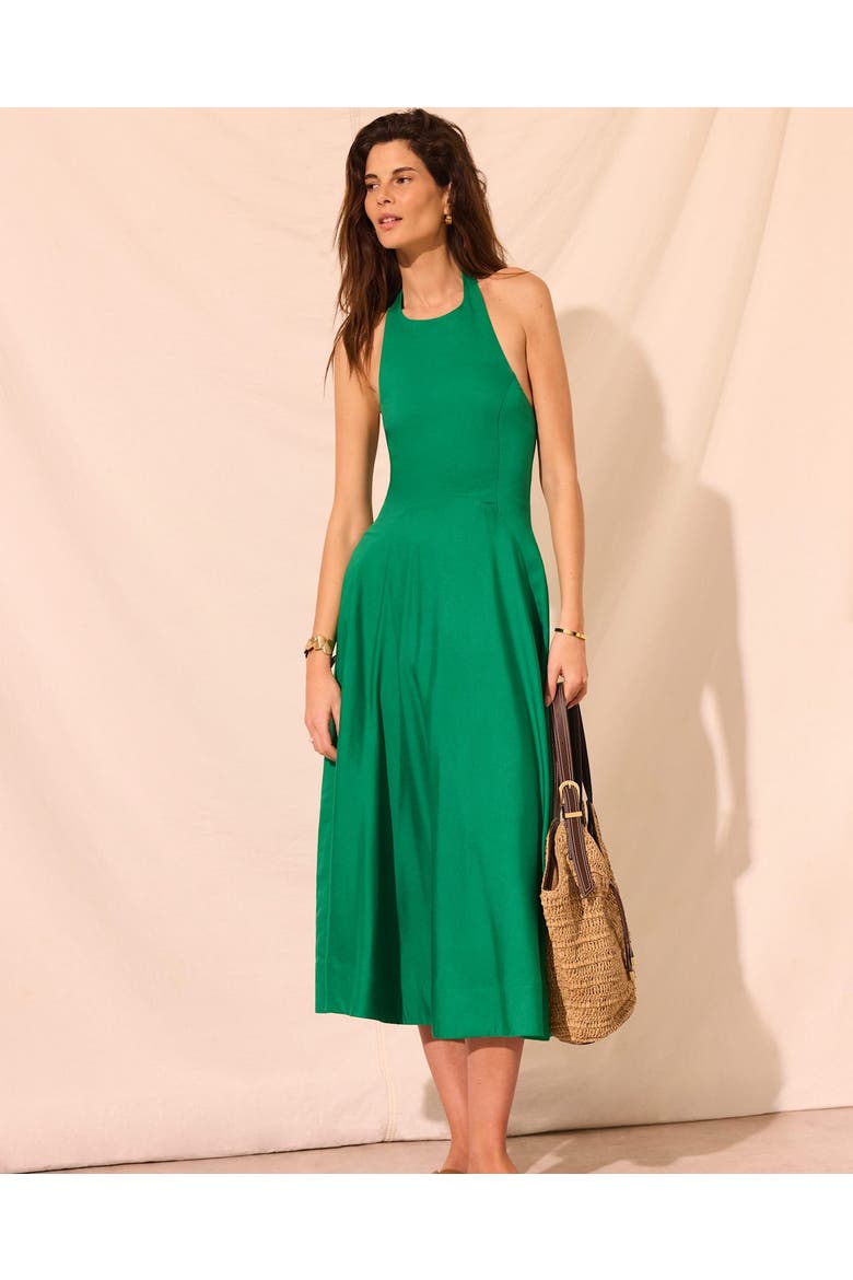 Linen Blend Halter Midi Dress, Alternate, color, Green