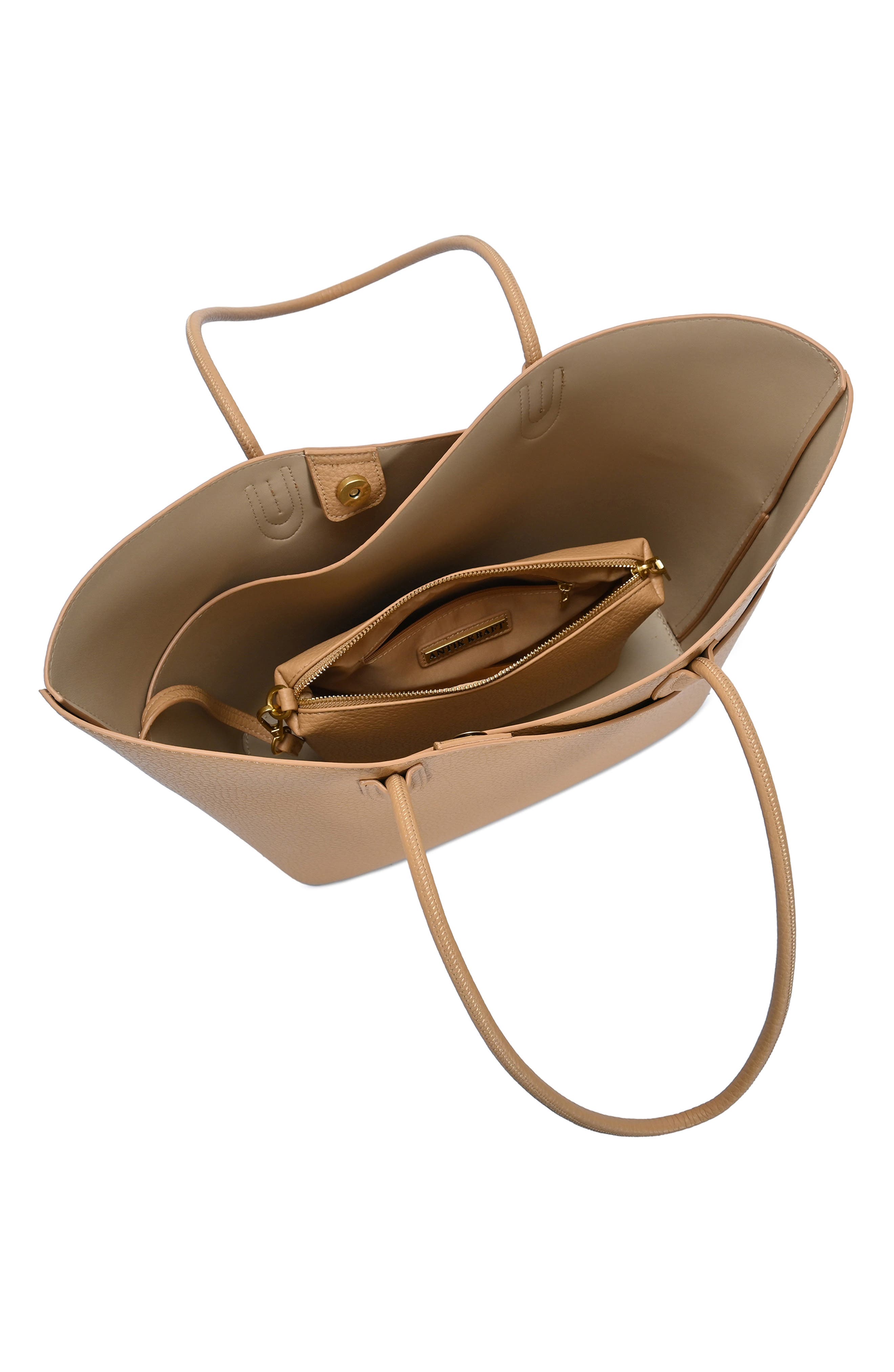 Crisscross Faux Leather Tote, Alternate, color, BEIGE