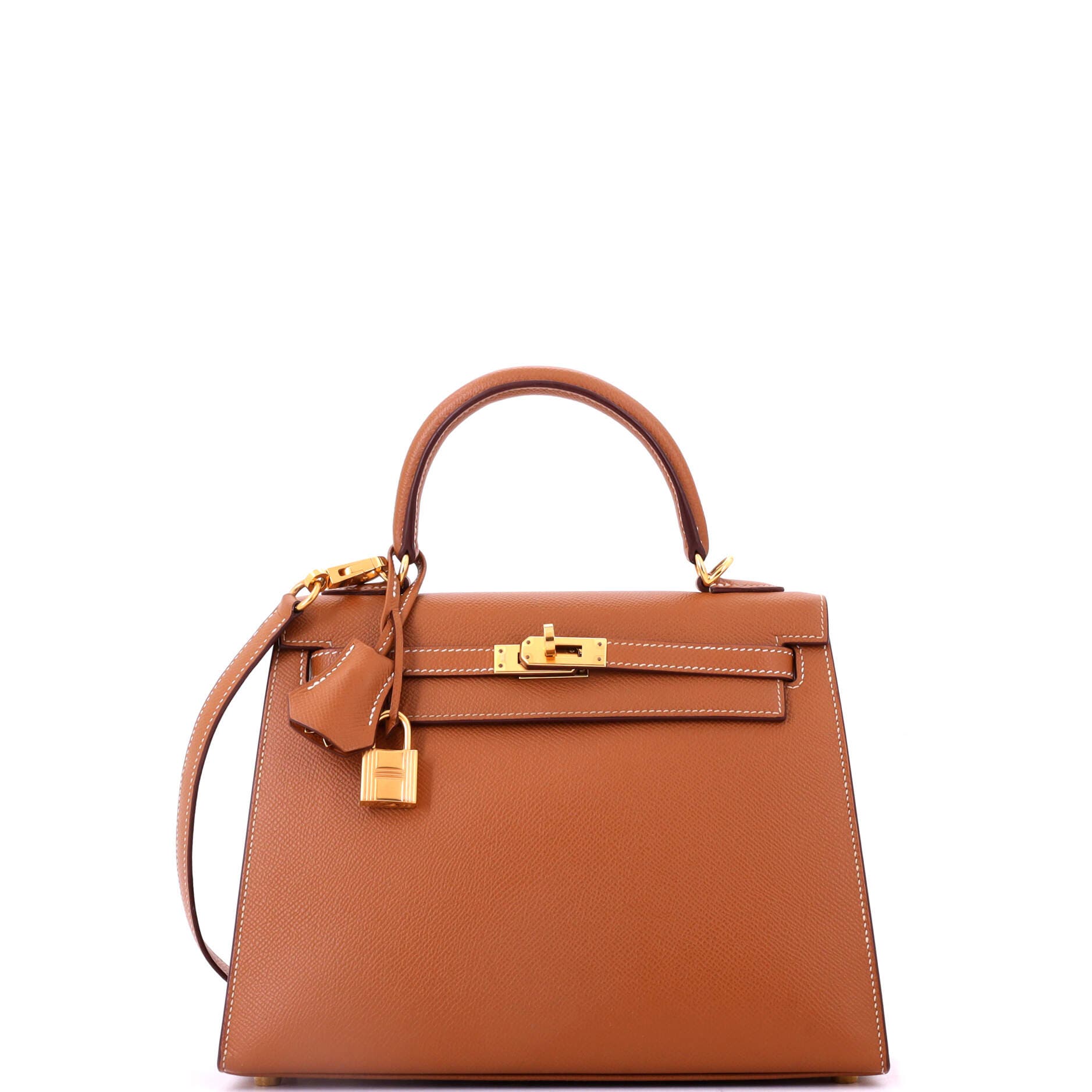 Pre-Owned Hermes Kelly Handbag Brown Epsom with Gold Hardware 25, Main, color, Gold