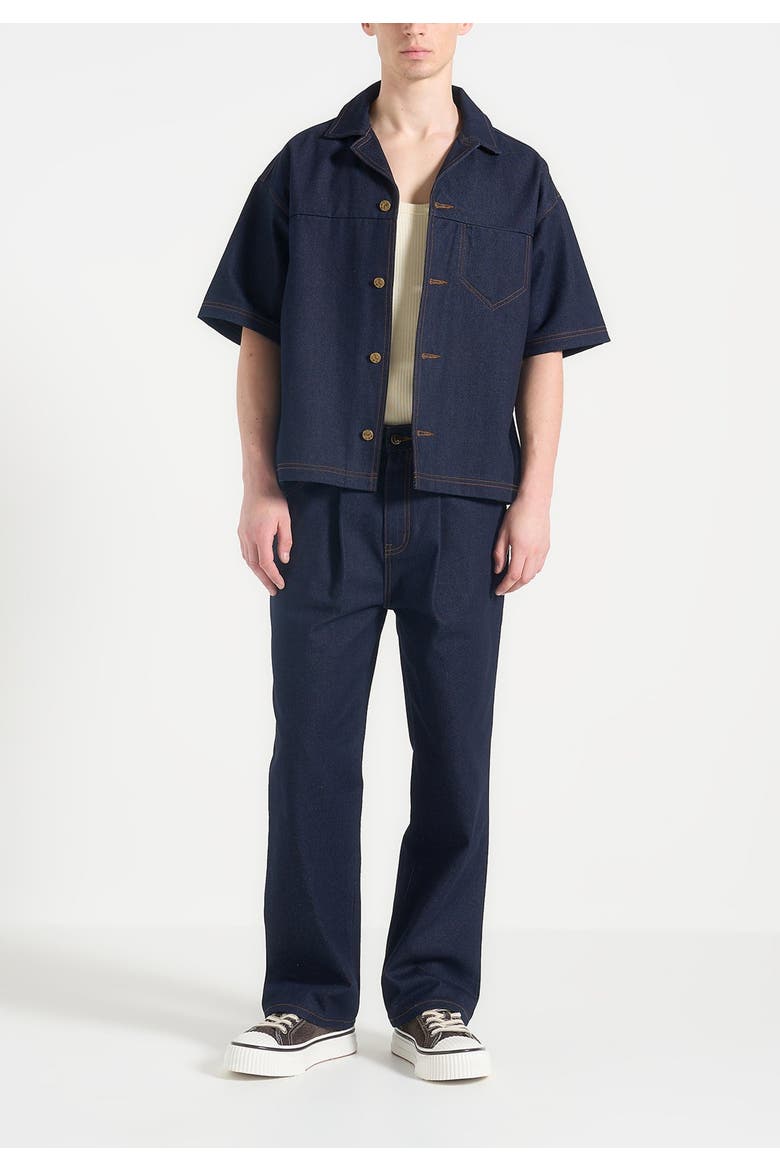 Carl Boxy Denim Revere Shirt, Main, color, Indigo