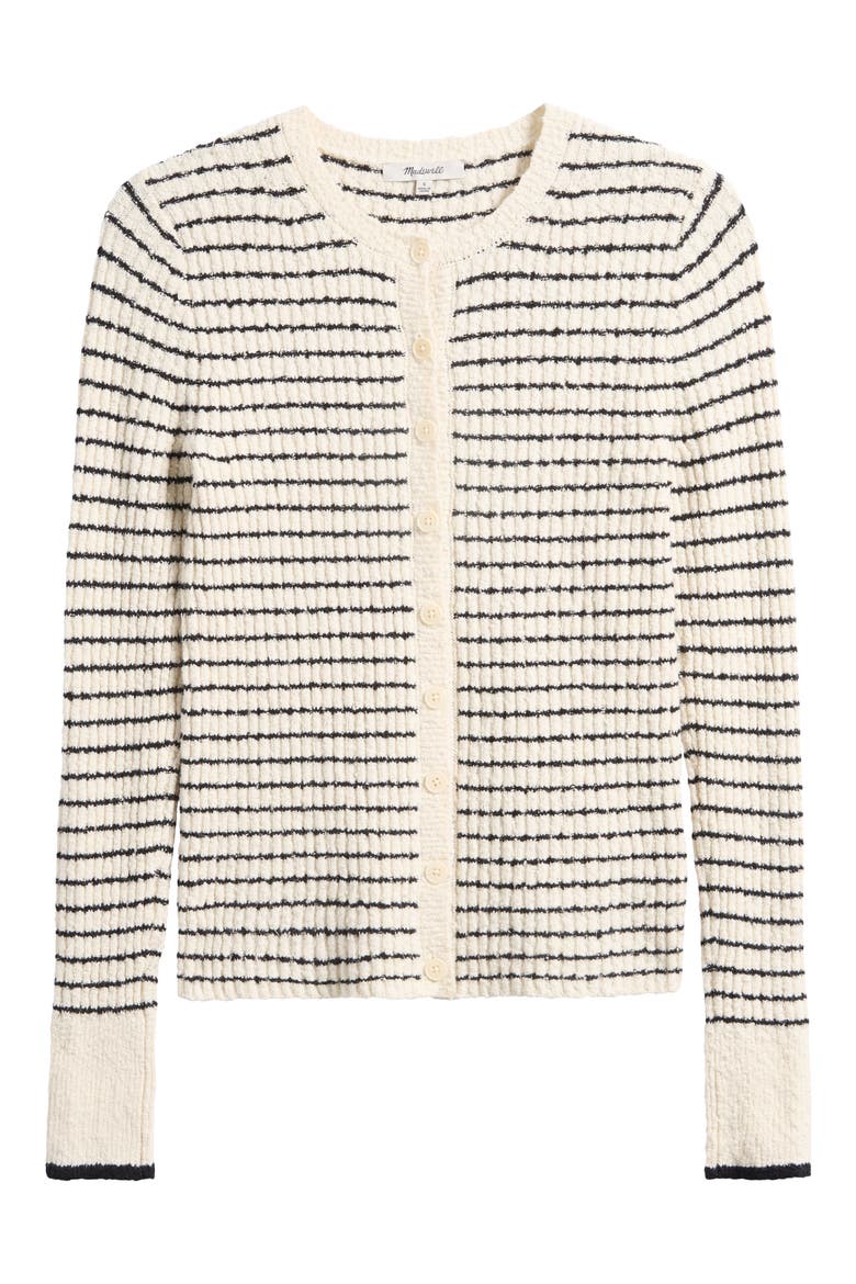 Striped Boucle Knit Cardigan, Alternate, color, IVORY AND BLACK STRIPE