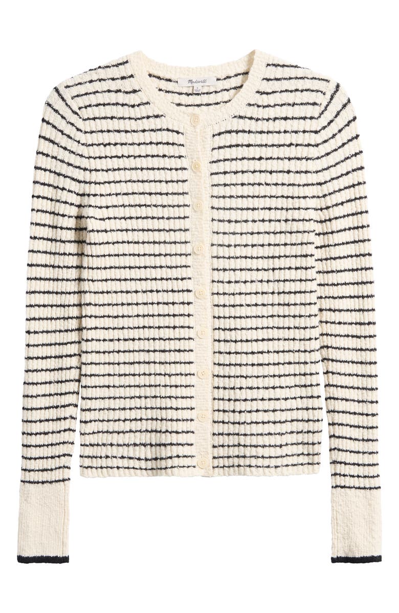 Madewell Striped Bouclé Knit Cardigan, Main, color, Ivory And Black Stripe