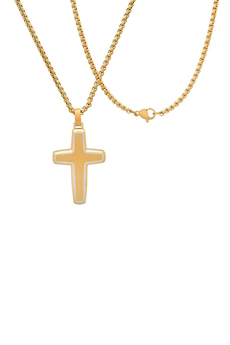 Men's Two-Tone Cross Pendant Necklace, Alternate, color, GOLD
