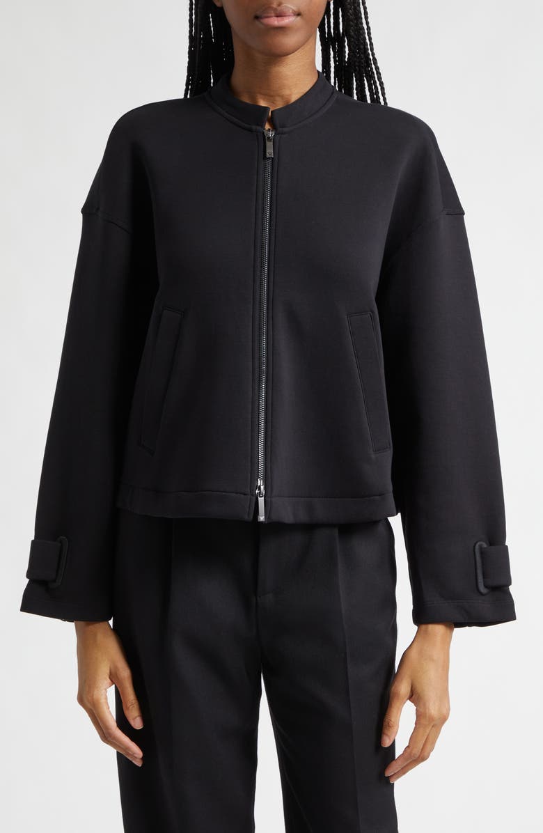 Giorgio Armani Jersey Bomber Jacket, Main, color, Solid Black
