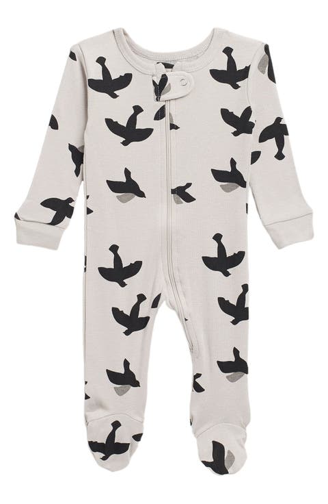 LEVERET Bird Print Zip Pajama Footie