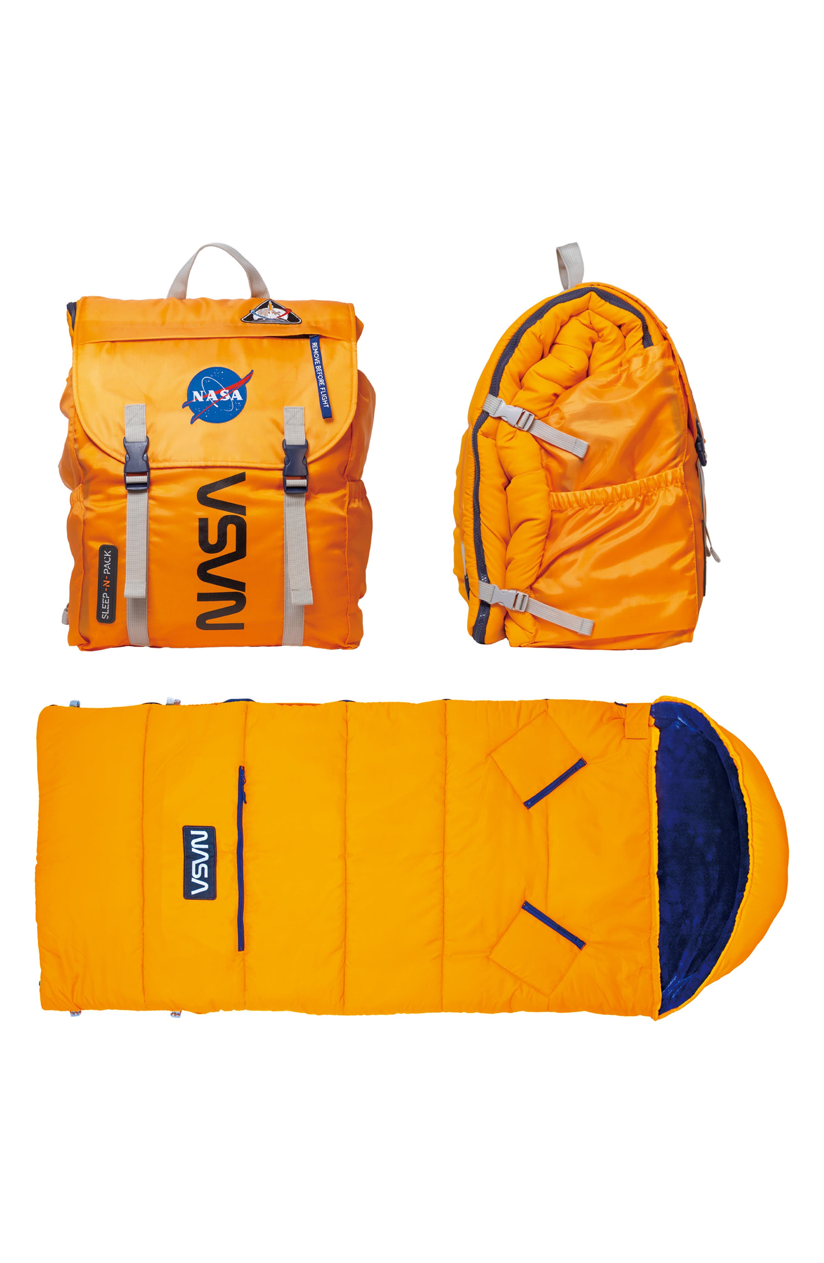 Kids' Sleep-n-Pack NASA Sleeping Bag Backpack, Alternate, color, ORANGE MULTI