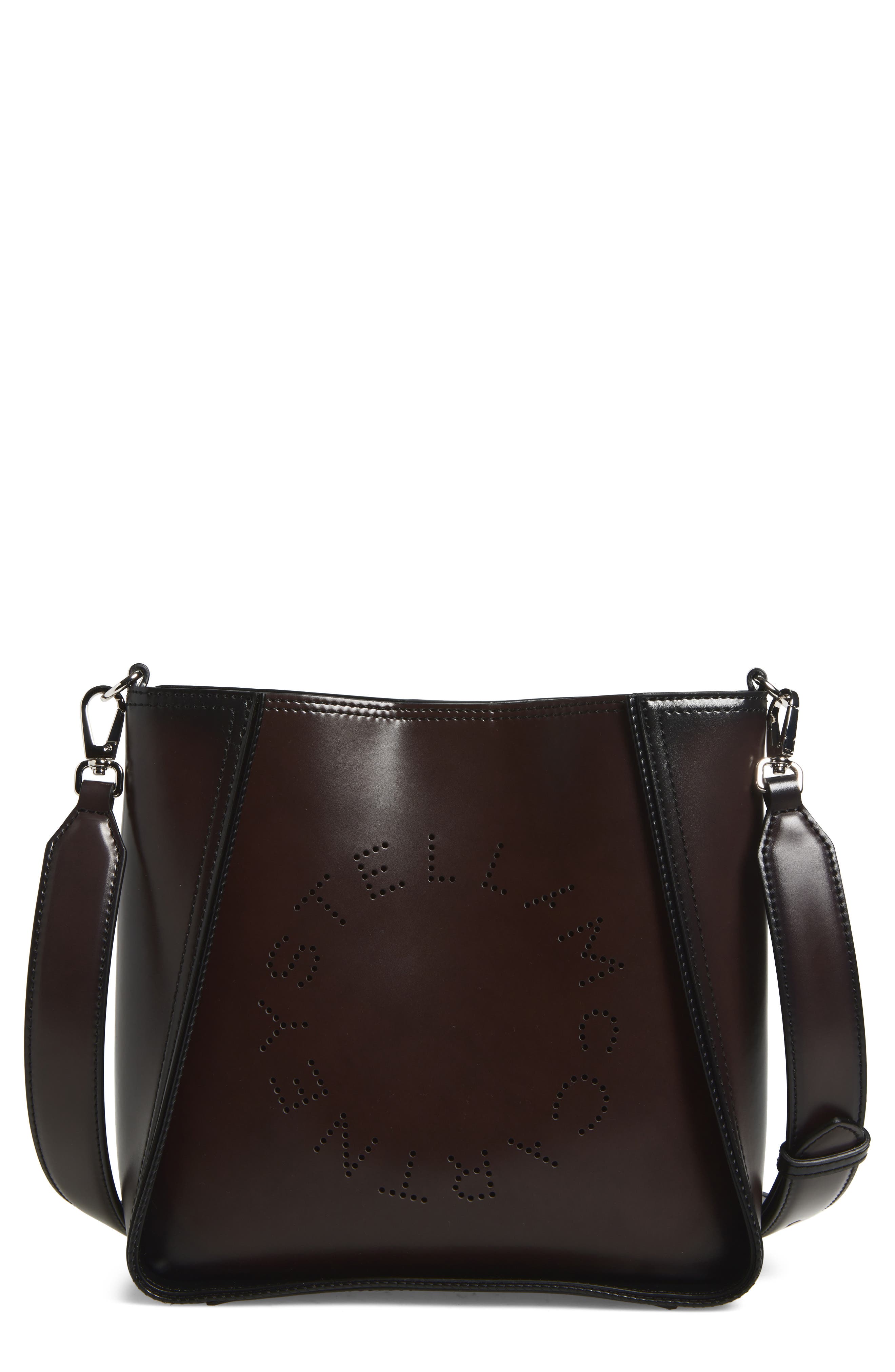 Stella McCartney Logo Faux Leather Crossbody Bag, Main, color, Black Brown