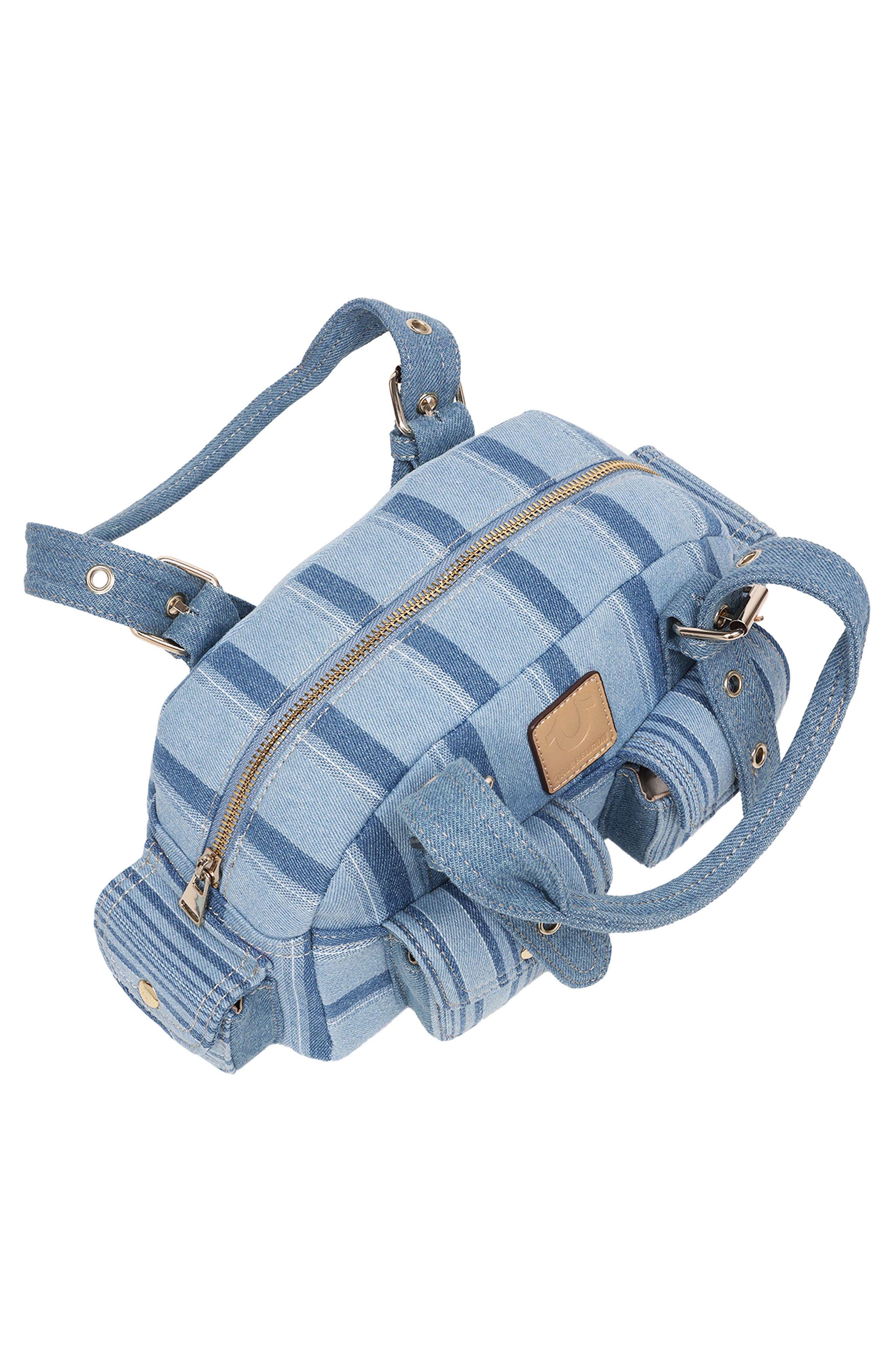 True Religion Multistripe Soft Satchel Bag, Alternate, color, Denim/ Blue