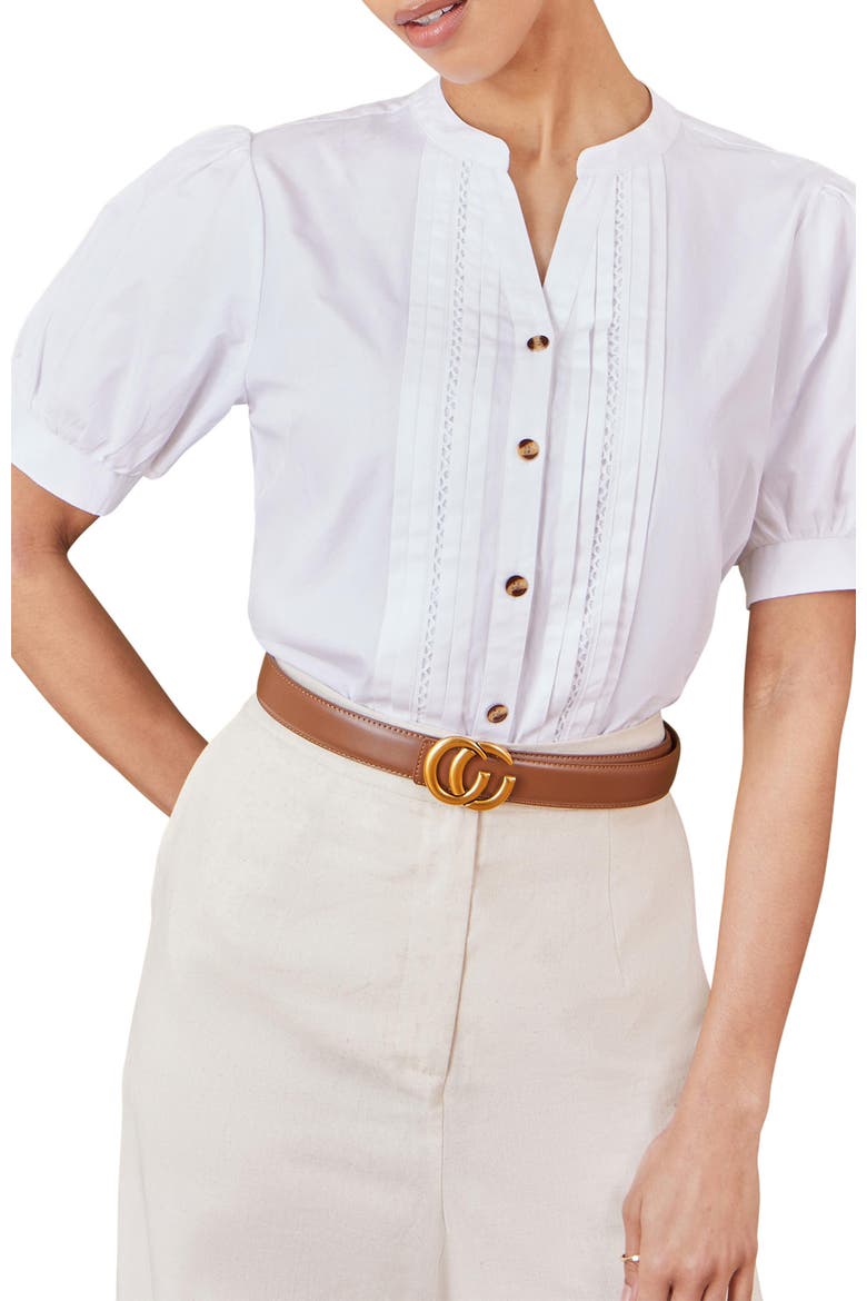 Cotton Pleated Short Sleeve Shirt, Alternate, color, White