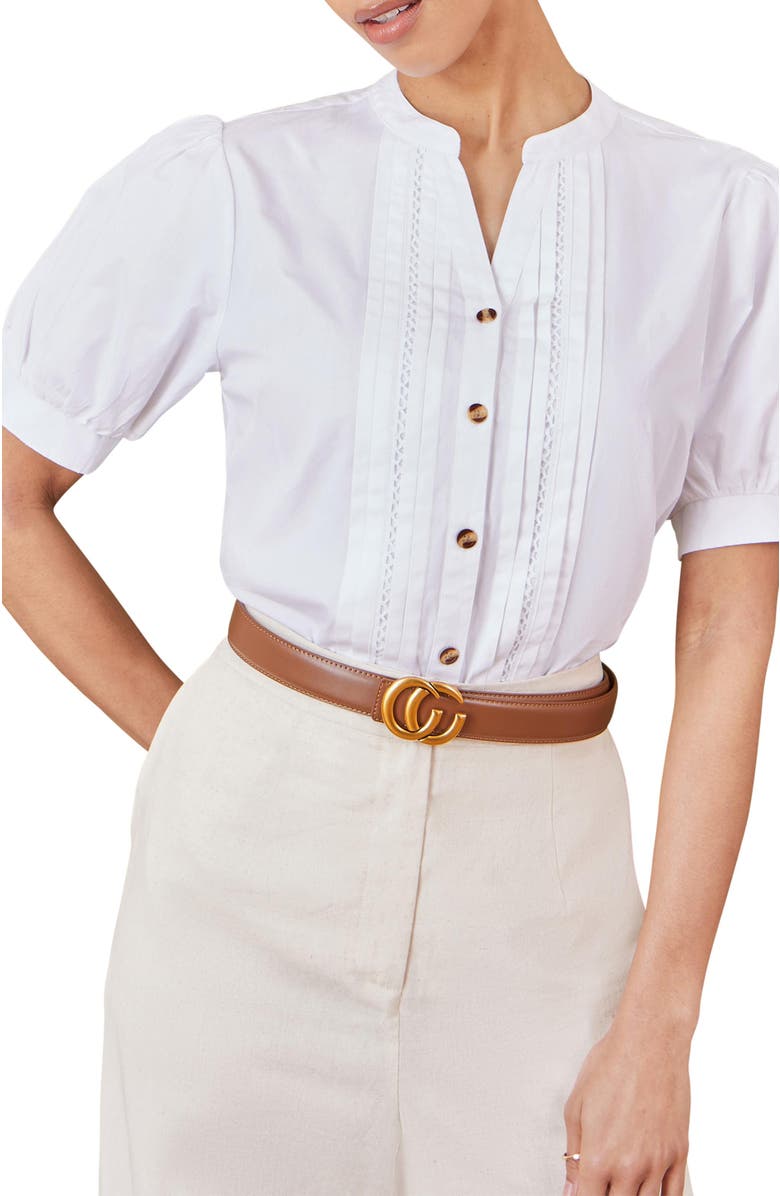 Yumi Cotton Pleated Short Sleeve Shirt, Alternate, color, White