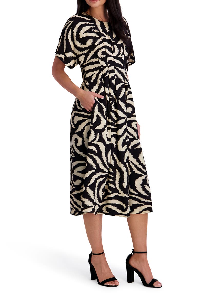 Print Midi Dress, Alternate, color, BLK/ KHAKI