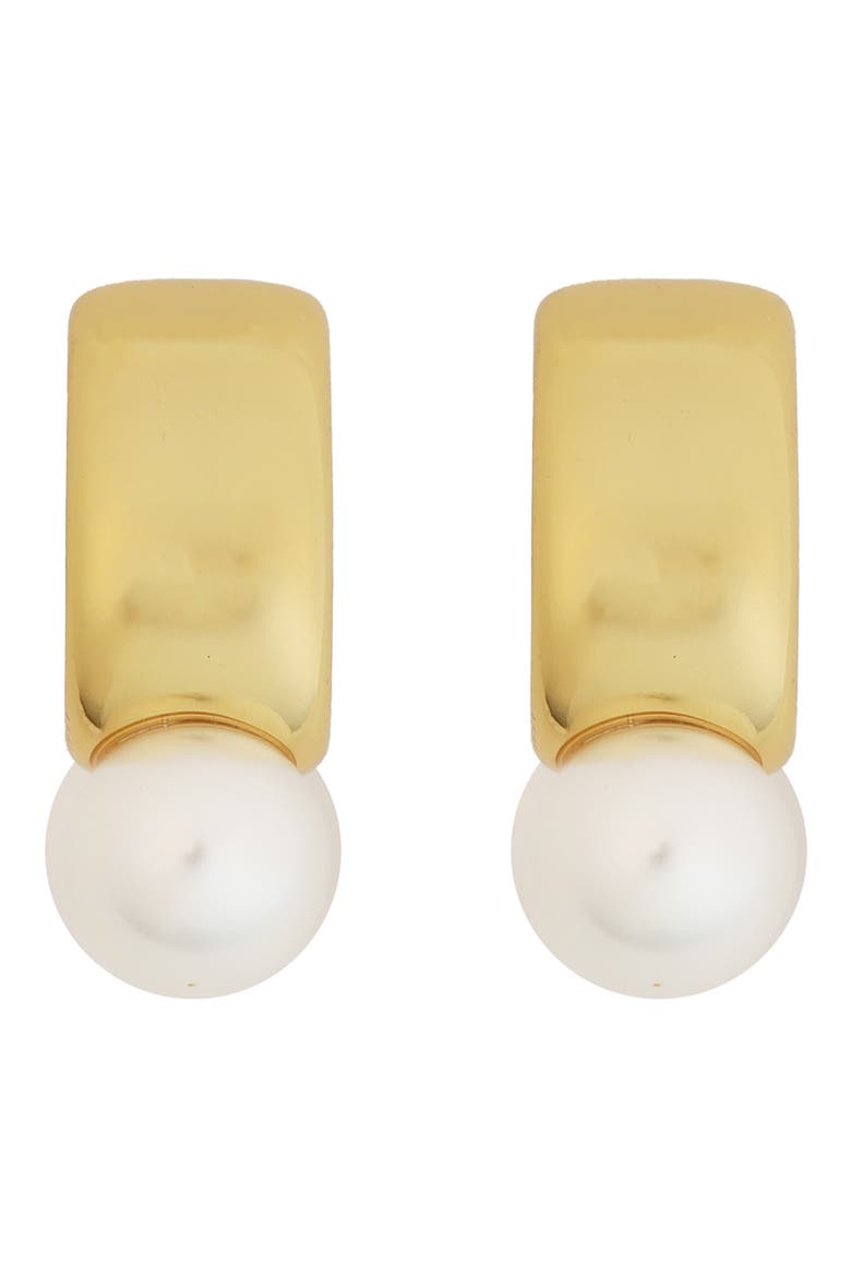 Polished Faux Pearl Drop Earrings, Main, color, WHITE