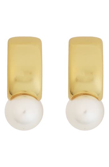 Panacea Polished Faux Pearl Drop Earrings In Brown