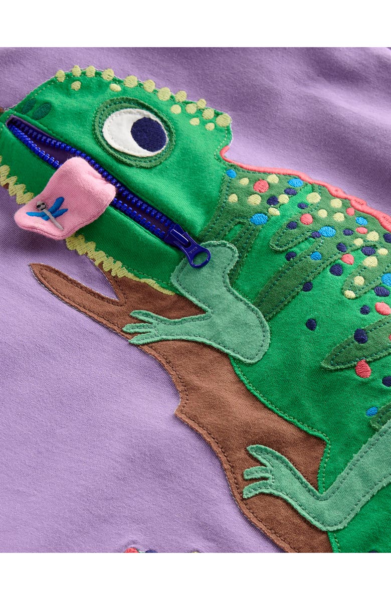 Mini Boden Kids' Chameleon Appliqué Zip Detail Cotton Graphic T-Shirt, Alternate, color, 