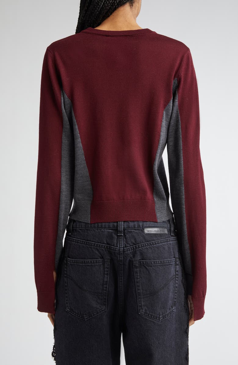 Stella McCartney Spliced Colorblock Virgin Wool Crop Cardigan, Alternate, color, Grey/ Bordeaux