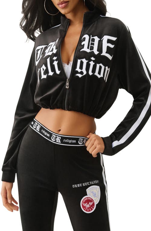 True Religion Crop Velour Track Jacket in Jet Black at Nordstrom, Size Small