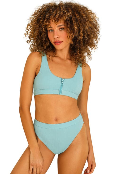 Wave Front Zipper Closure Bikini Top