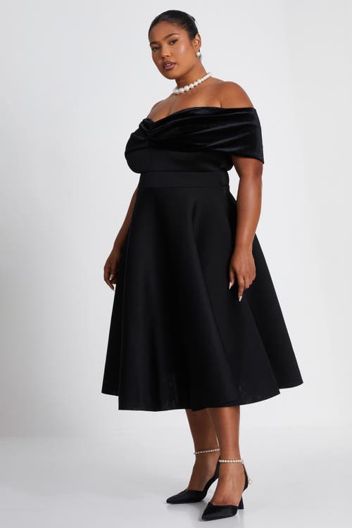 QUIZ QUIZ PLUS SIZE VELVET SCUBA KNIT BARDOT SKATER DRESS