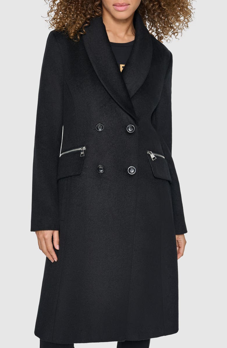 KARL LAGERFELD PARIS Shawl Collar Wool Blend Coat, Main, color, 