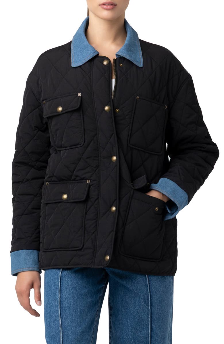 BLANKNYC Quilted Denim Trim Barn Jacket, Main, color, Barn Charm
