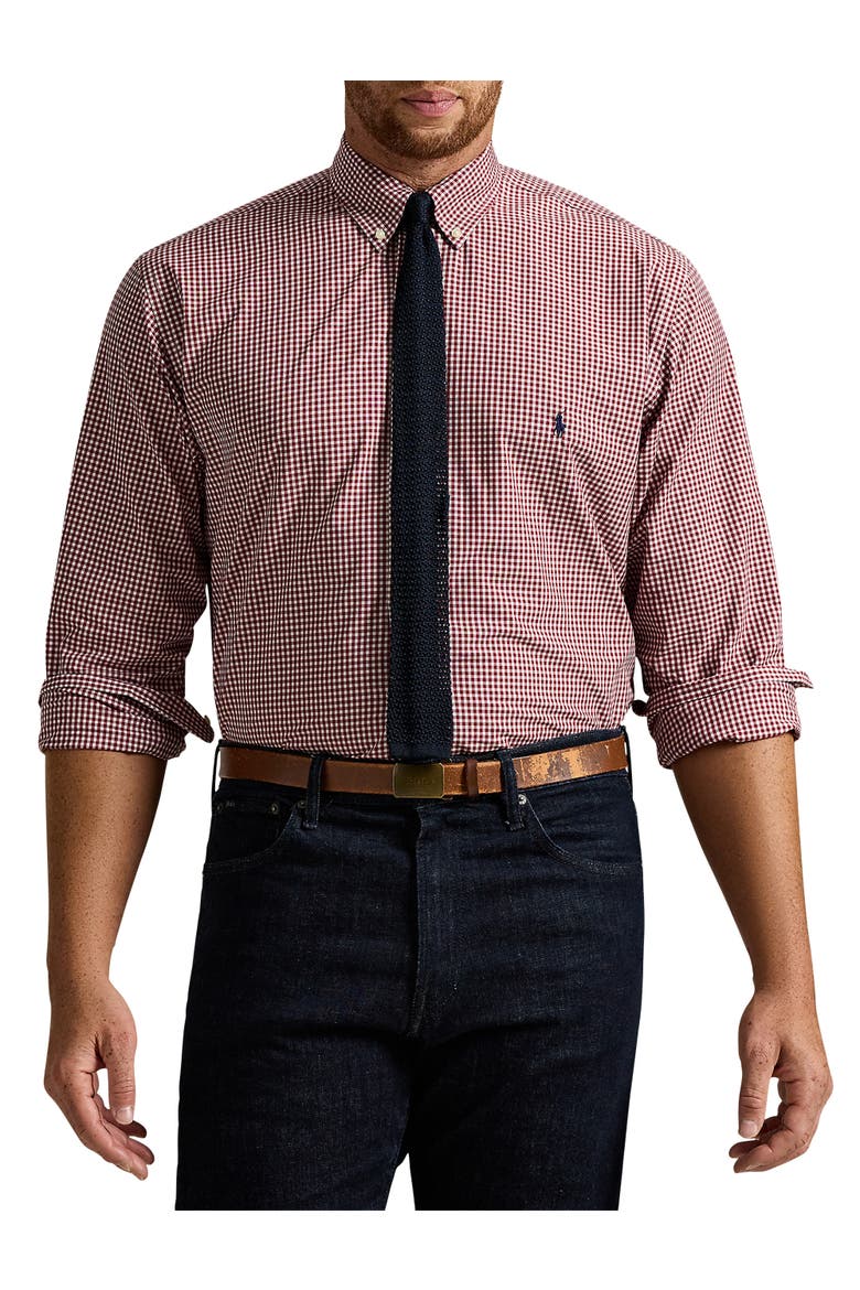 Big & Tall Gingham Stretch Poplin Sport Shirt, Main, color, CLASSIC WINE WHITE