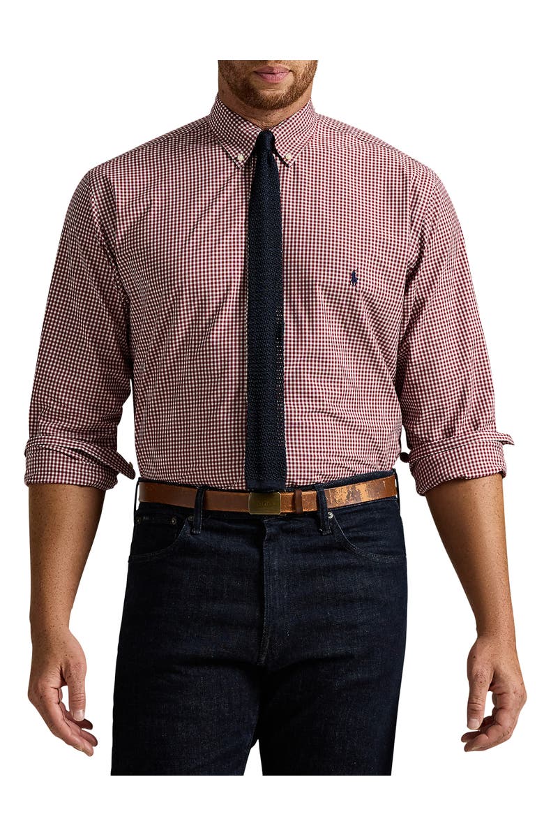 Polo Ralph Lauren Big & Tall Gingham Stretch Poplin Sport Shirt, Main, color, Classic Wine White